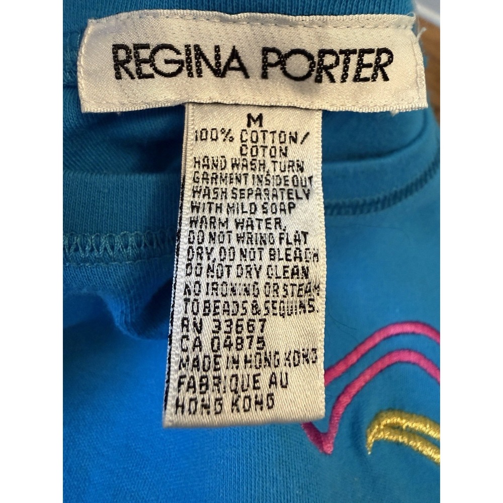 Regina Porter Vintage Top M Blue Abstract Sequin Beaded Art Shirt 80s 90s‎ - Picture 7 of 7